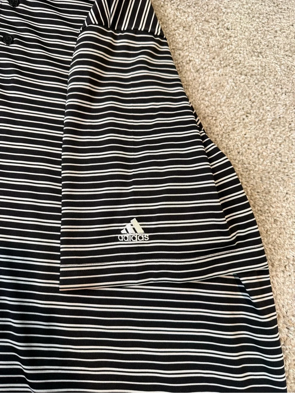 adidas Men's Black and White Striped Polo